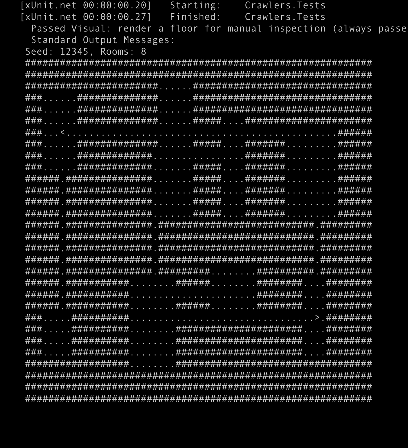 ASCII renderer showing BSP-partitioned floor
