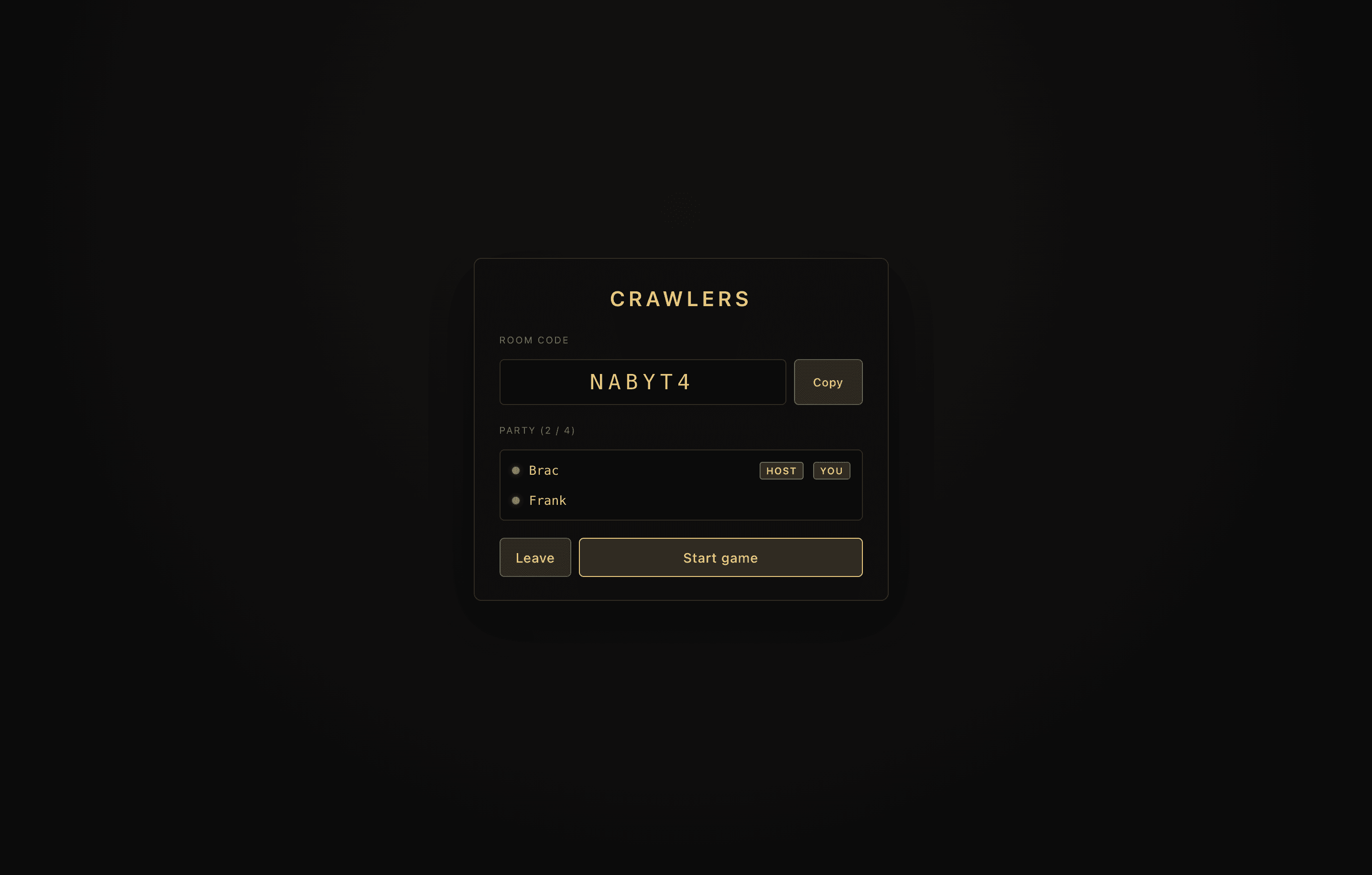 Lobby screen with 4-player room