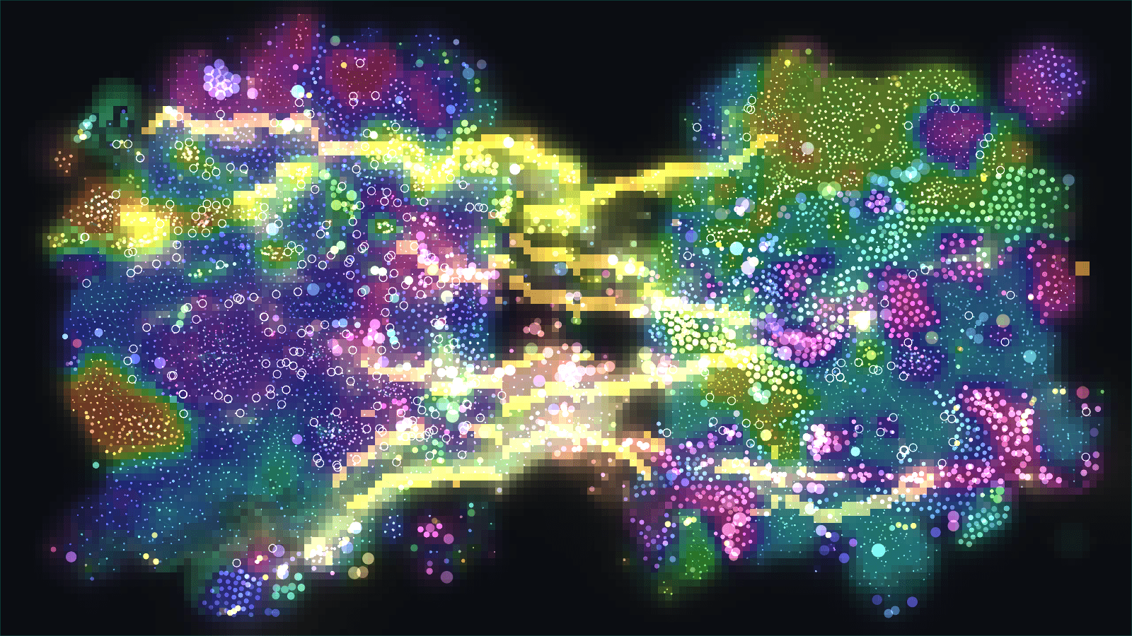 Petriarch world at full population — up to 20,000 agents over a regrowing food field