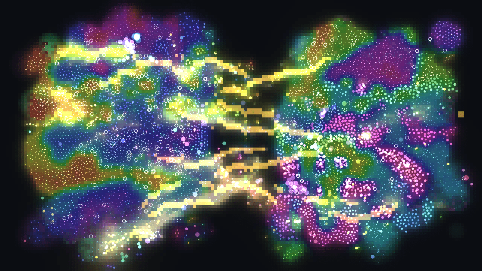 Same-lineage agents clumping into distinct colored territories
